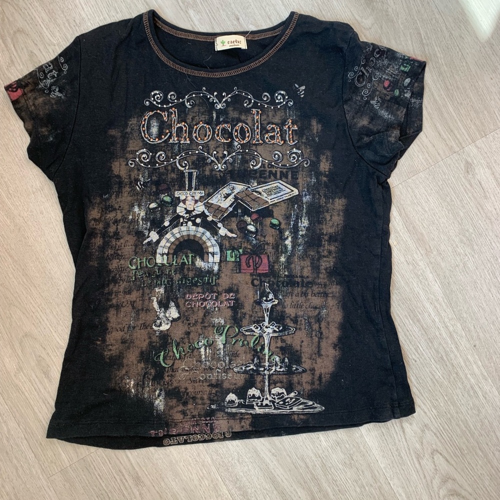 Catimini Black Short Sleeve Tee with Graphic Design